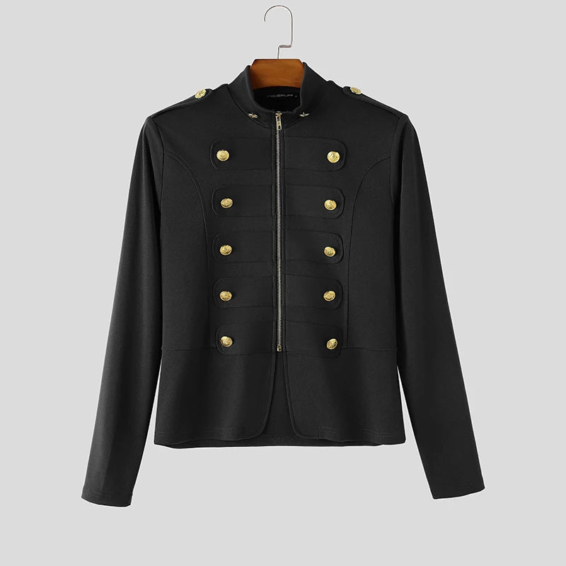 INCERUN Men's Jackets Solid Stand Collar Long Sleeve Double Breasted Male Coats Streetwear Zipper 2026 Fashion Casual Outerwear