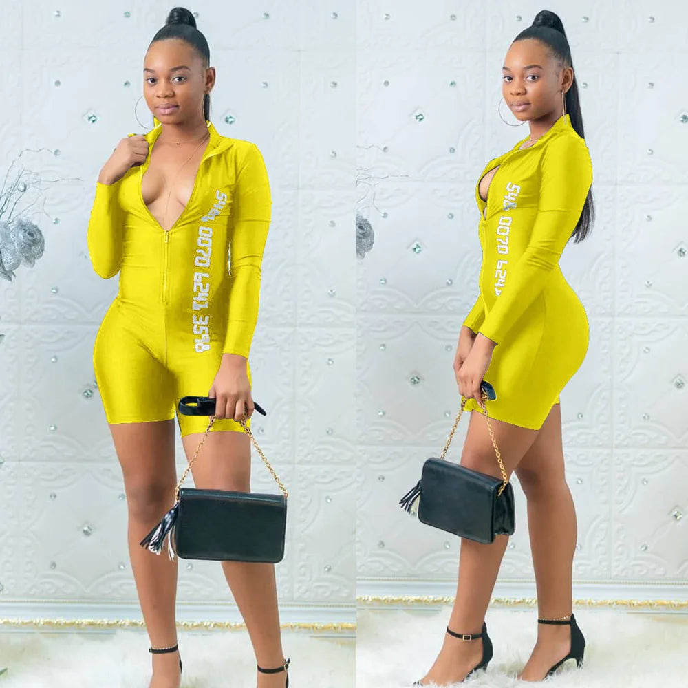 Long Sleeve Slim Zipper Yellow Digital Printed Jumpsuit Spring/Summer 2026 New Temperament Women's High Street