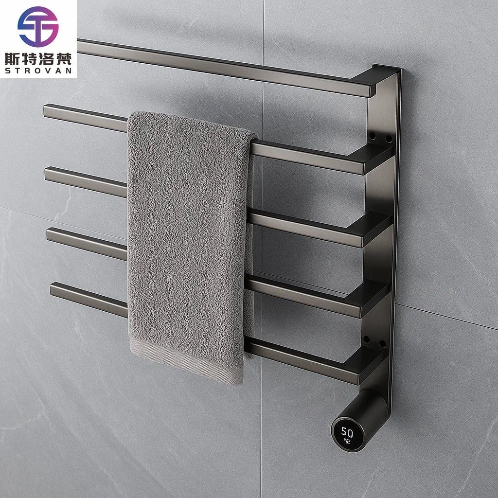 Wall Mounted Black Digital Display 304 Stainless Steel Electric Towel Warmer for Hotels Bathrooms Featuring Heater Technology