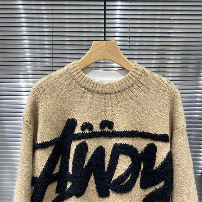2025 Autumn And Winter New Round Neck Pullover Sweater Fashion Brand Letter Jacquard Men Sweater Loose Casual Couple Sweater