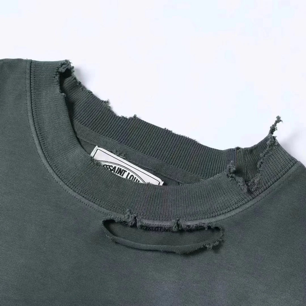 SSSAINT LOUIS Handmade Destruction logo letter print classic vintage summer short-sleeved t-shirt men/women high street cotton