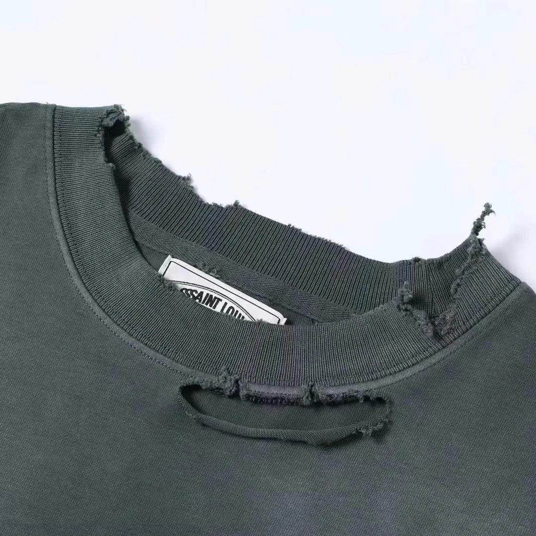 SSSAINT LOUIS Handmade Destruction logo letter print classic vintage summer short-sleeved t-shirt men/women high street cotton