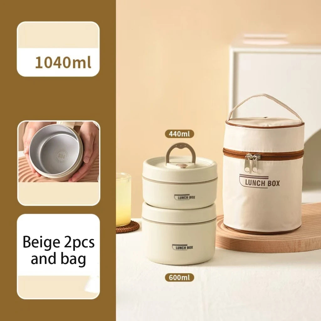 Stackable Insulated Lunch Box Set 3 Separate Microwave Bento Box Sealed Leak Proof Soup Bowl Office Food Container for Adult Kid
