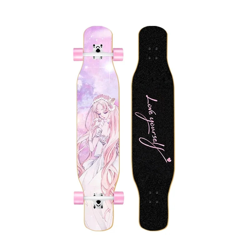 44-inch longboard skateboard for beginners, men, women, adults, professional double-kick dance board, youth maple wood four-whee