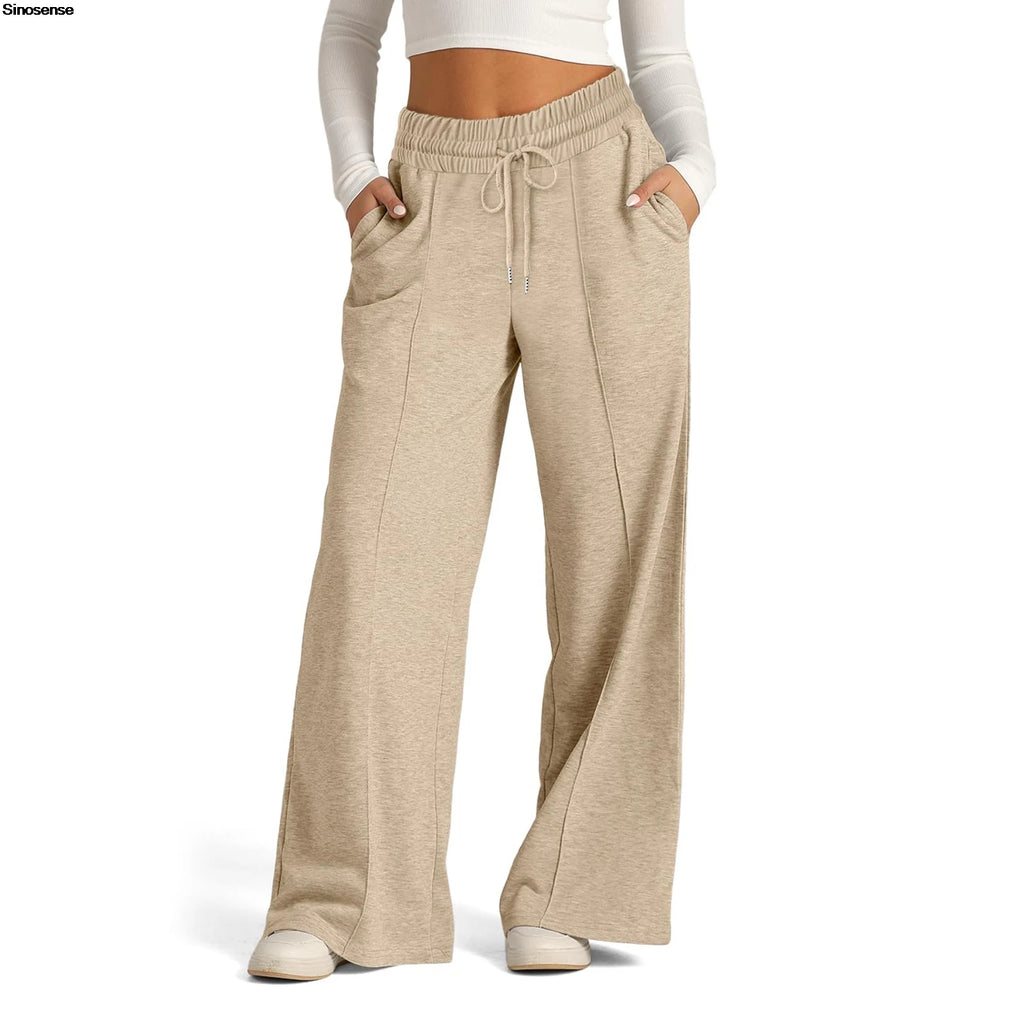 Womens Wide Leg Sweatpants High Waisted Baggy Flared Pants Drawstring Athletic Joggers Casual Daily Wear Loose Yoga Sports Pants