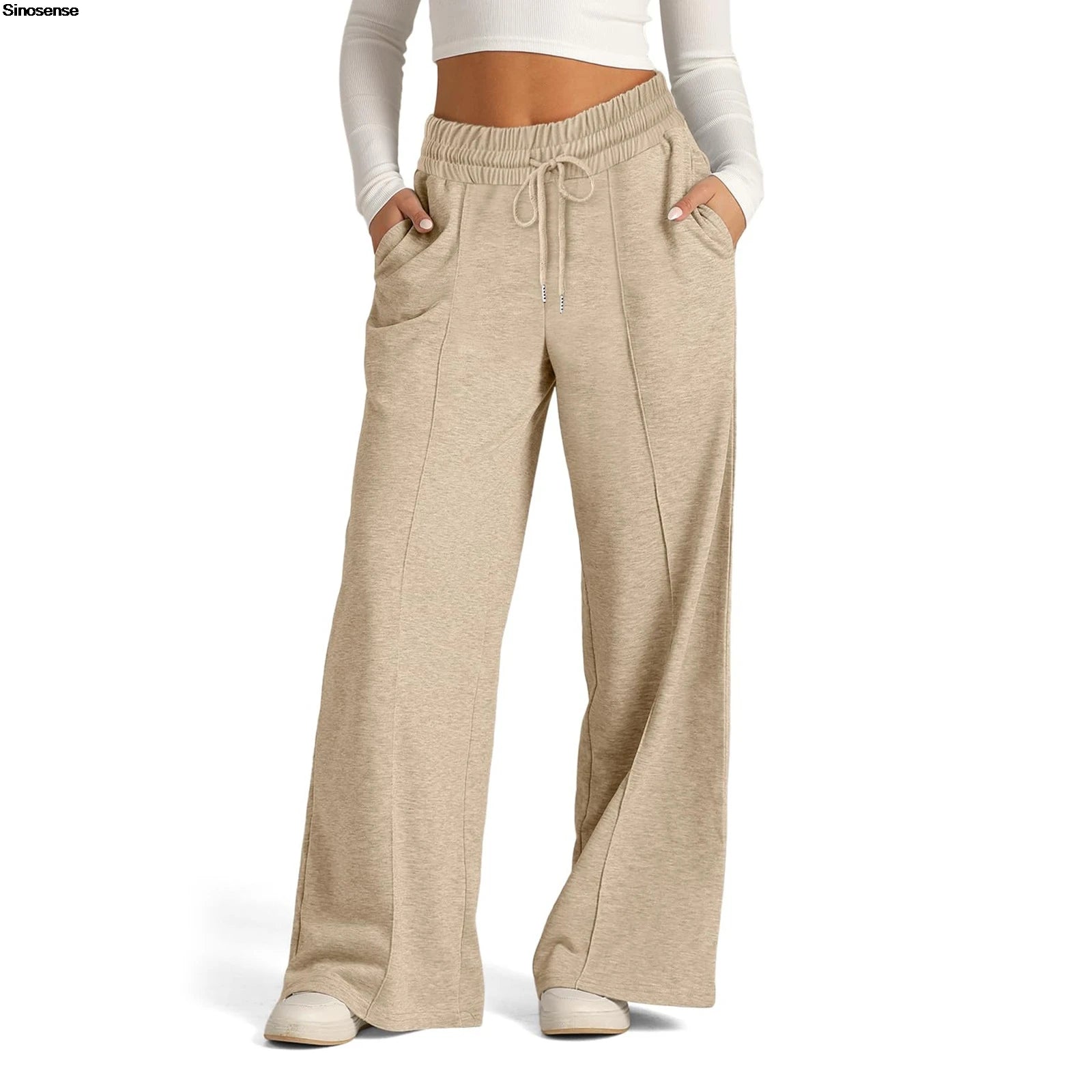 Womens Wide Leg Sweatpants High Waisted Baggy Flared Pants Drawstring Athletic Joggers Casual Daily Wear Loose Yoga Sports Pants