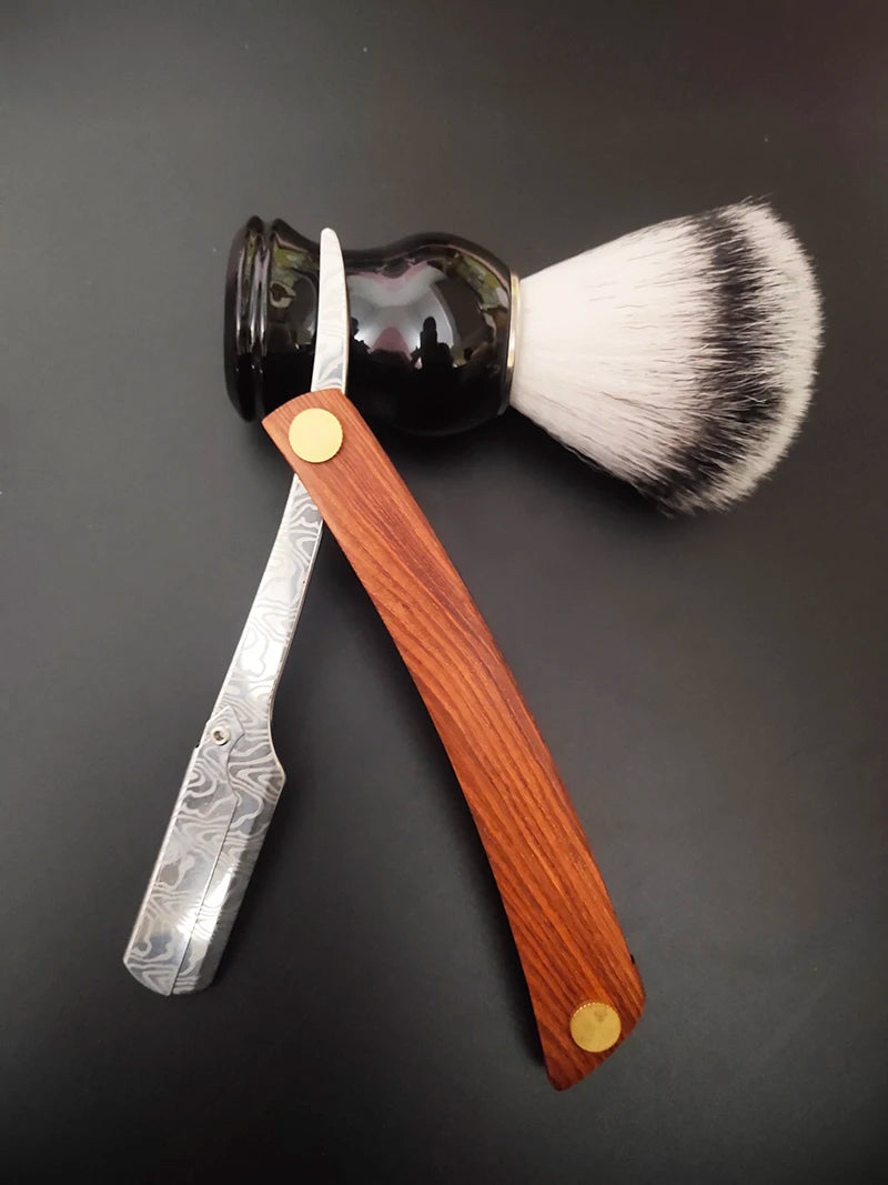 wooden trimmer manual shaver professional straight edge stainless steel sharp barber razor folding shaving blade shave beard cut