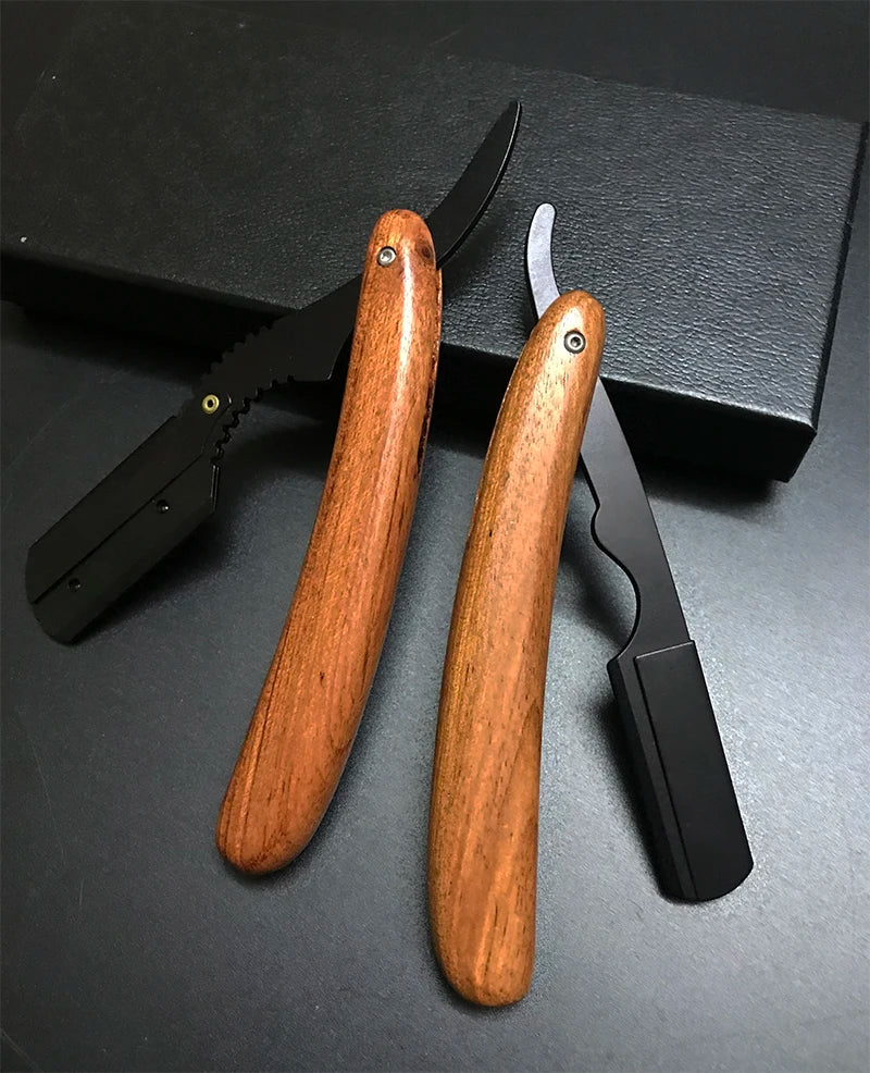 wooden trimmer manual shaver professional straight edge stainless steel sharp barber razor folding shaving blade shave beard cut