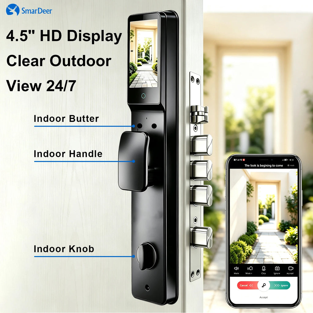 3D Face & Palm Vein Smart Door Lock, IP66 Waterproof Dual Biometric Lock, Fits Euro 6068/6085/5572 & Israel 6590 Lock Bodies