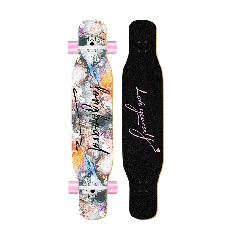 44-inch longboard skateboard for beginners, men, women, adults, professional double-kick dance board, youth maple wood four-whee