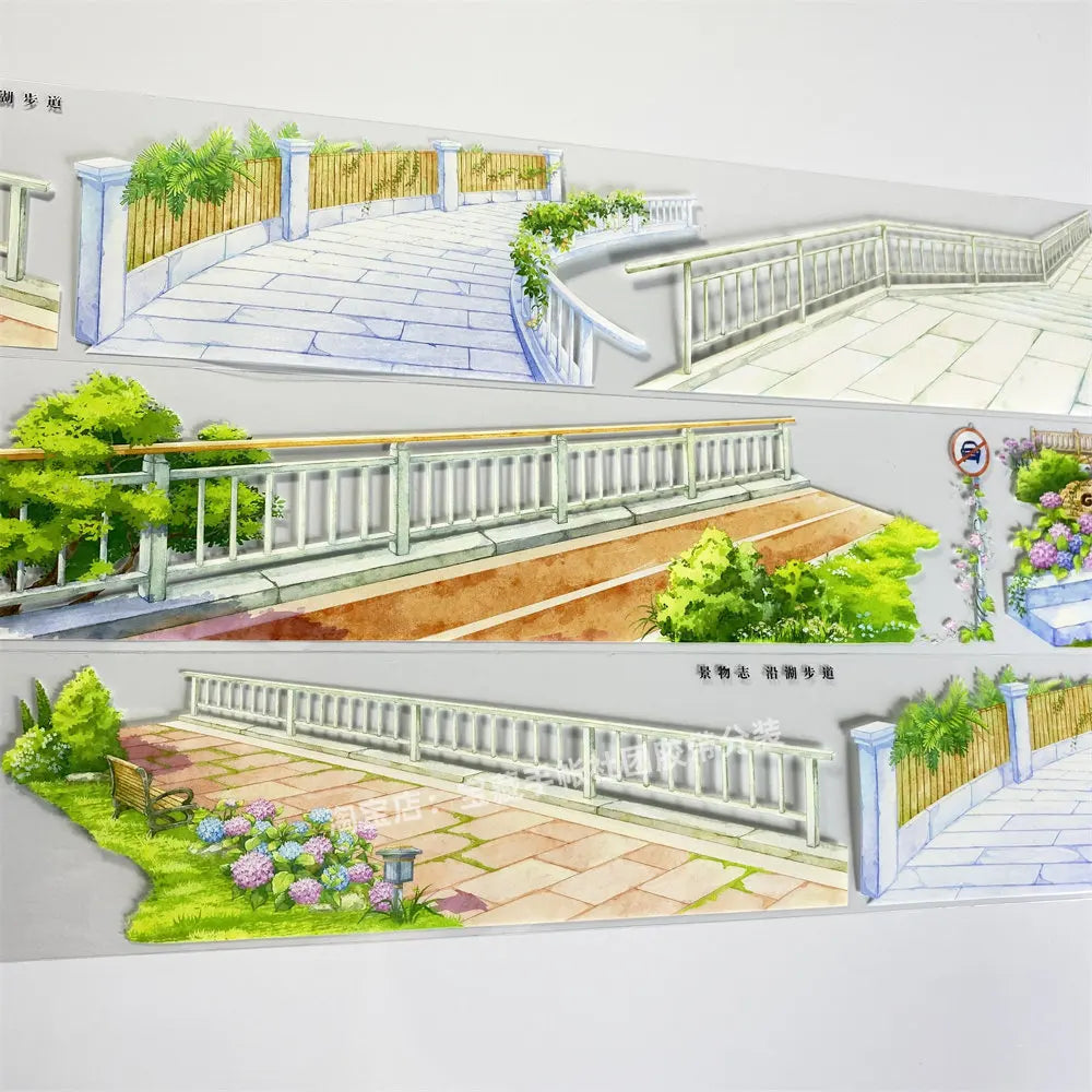 Washi Pet Tape A689 Along The Lake Trail Landscape Guardrail Aisle Antique Scrapbook Collage Diy Cards Sticker
