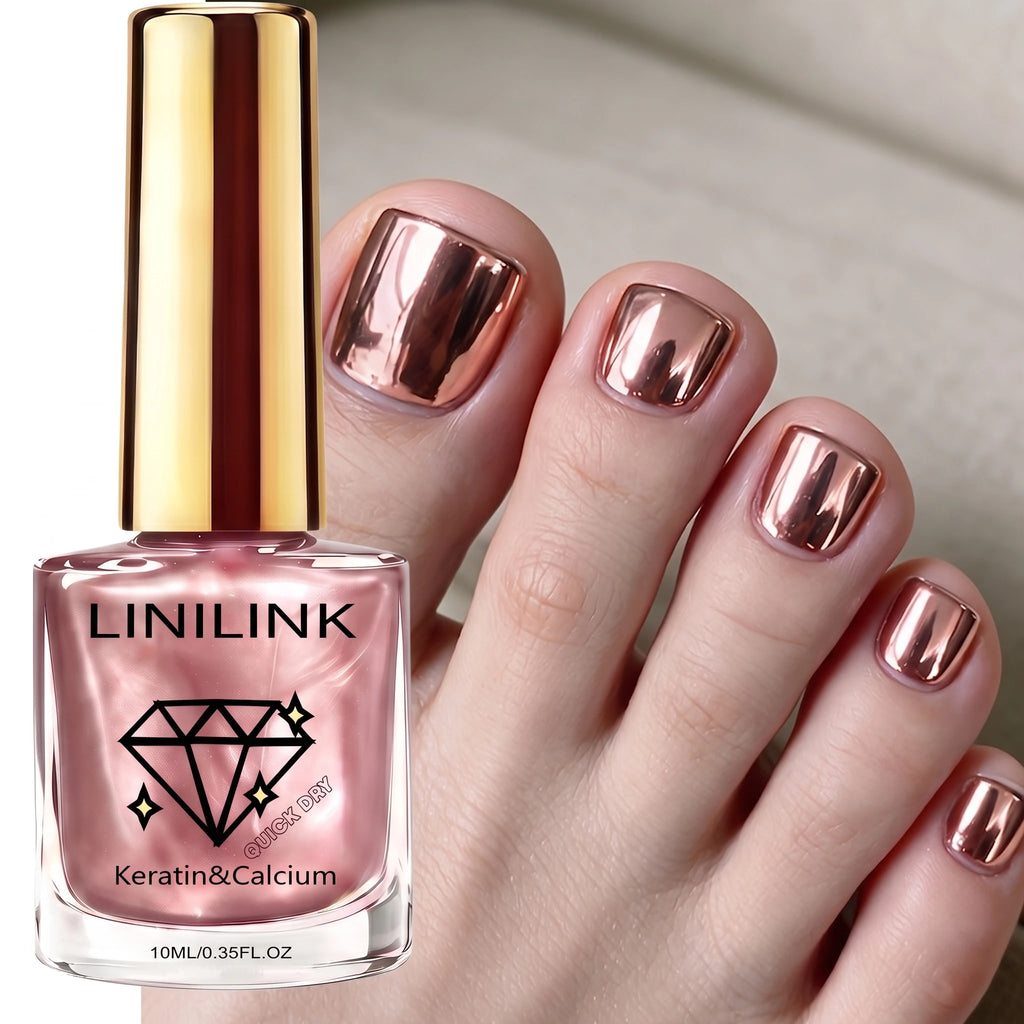 10ml champagne Rose Gold Metallic Polish, No-Bake Quick-Dry, Silky High-Shine, Cyberpunk, Salon Home, for Weak/Soft Nails, Must
