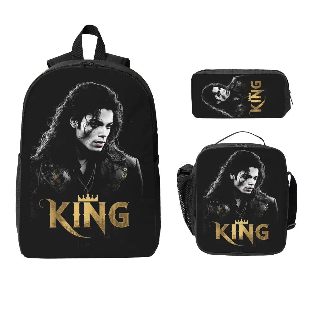 MJ Pop Legend Music 3pecs/set Backpack for Student Shoulder Bag Lunch bag Pencil Case