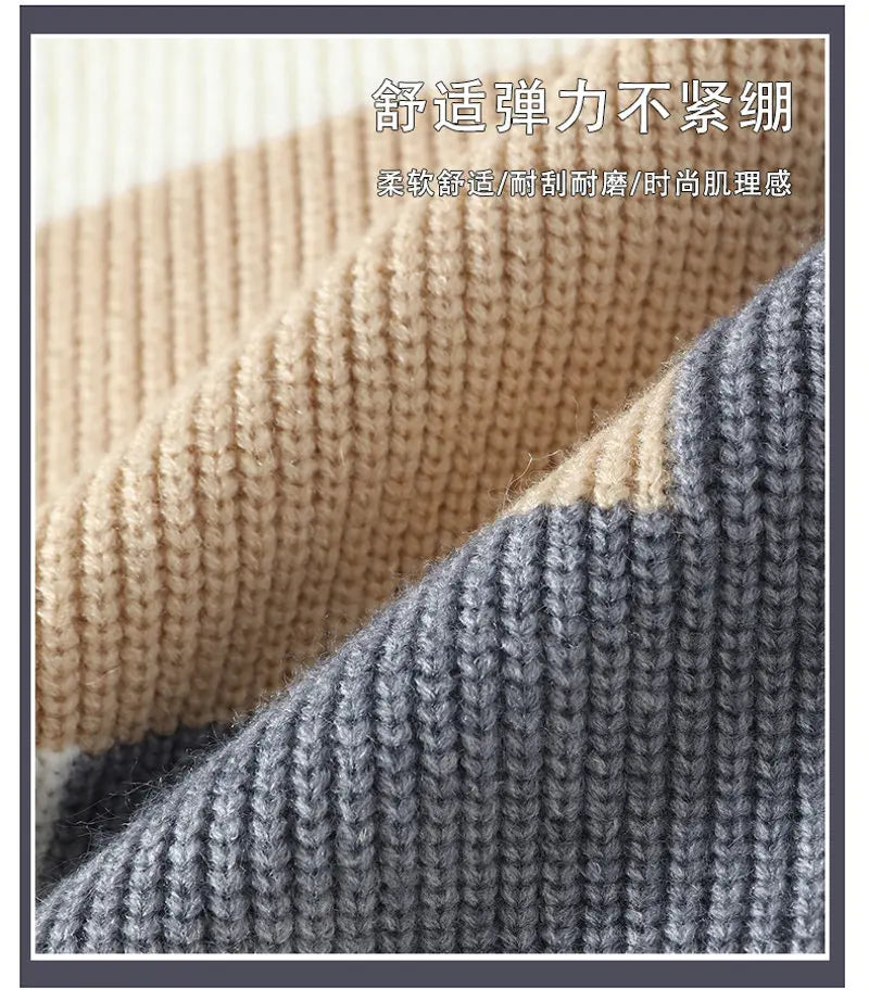 Winter Fashion Sweater Men Patchwork Casual Knit Pullovers Mens Thick Warm Harajuku Loose Knitted Sweaters O-Neck Streetwear Man