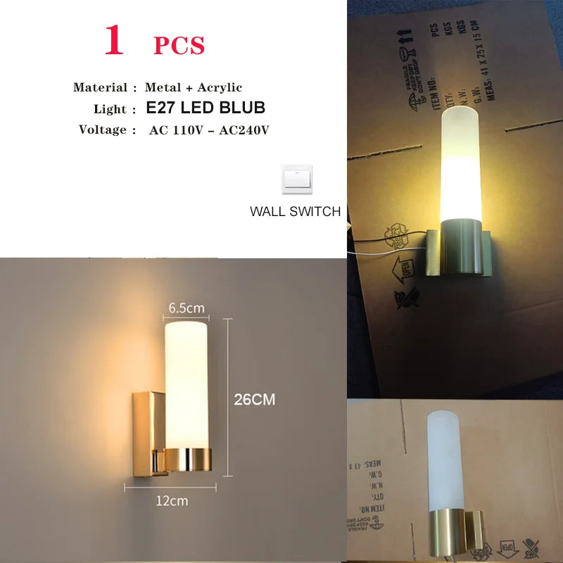 Luxury LED 12W Wall Lamps Glass Gold Copper Sconce for Living Room Bedroom Home Decor Indoor Lighting Dining Room Stairs