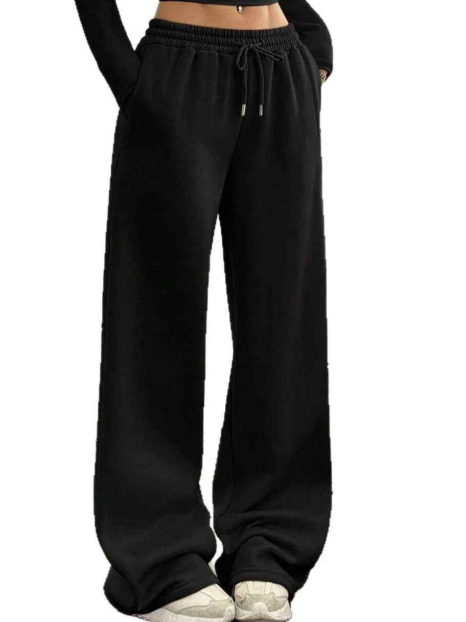 Women Jogger Cotton Pants Casual Drawstring Loose Unisex Wide Leg Straight Pants Sweatpants Autumn Winter Baggy Gym Track Pants