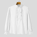 INCERUN 2024 Men Shirt Stand Collar Solid Color Ruffle Long Sleeve Casual Men Clothing Streetwear Elegant Fashion Camisas S-5XL