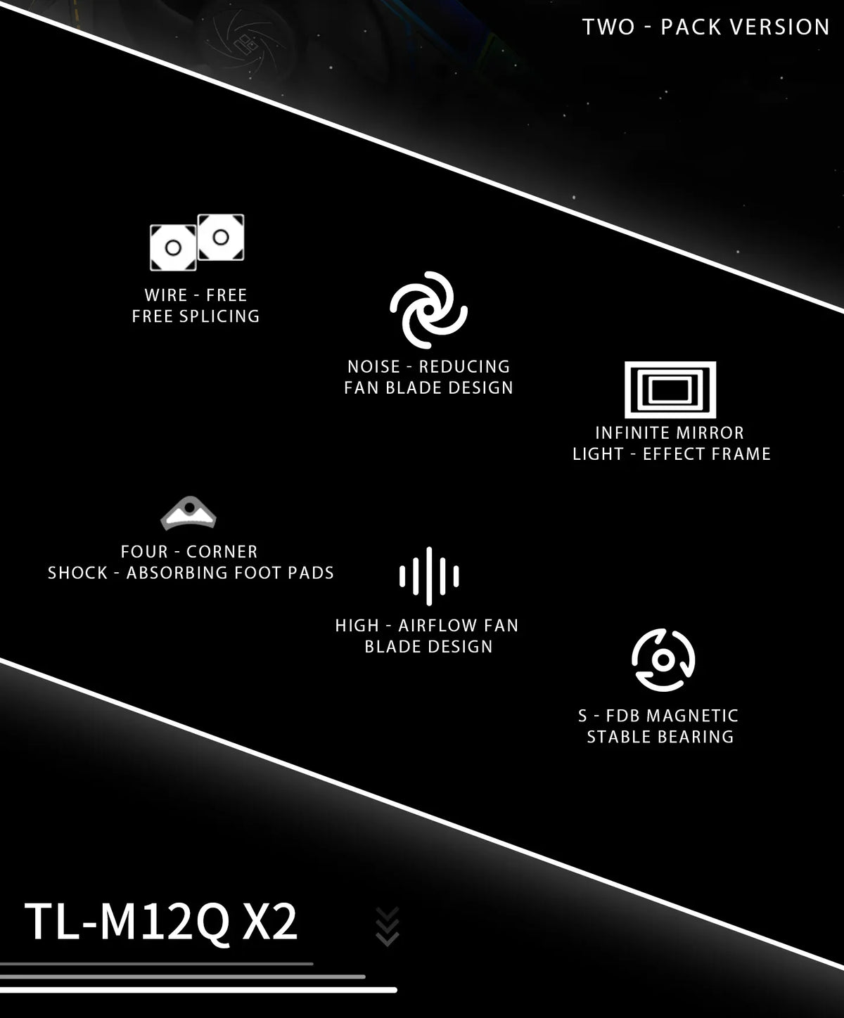 Thermalright TL-M12Q X2 120mm PC Case Cooling Fans, Daisy-Chain | 2000RPM | High Airflow | ARGB | Dual Infinity Mirrors Lighting