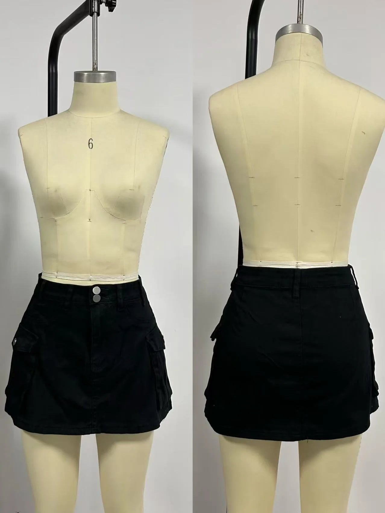 Sexy Women High Waist Cargo Denim Mini Skirt Double Button Multi Pocket A Line Short Skirt Y2K Streetwear Casual Jean Dress