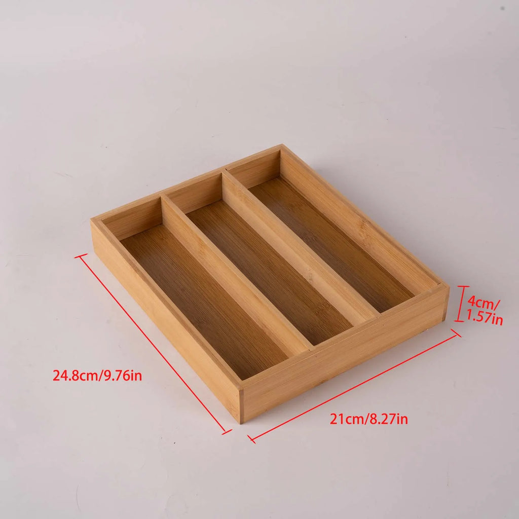 3-grid Bamboo Kitchen Drawer Organizer Knife Box Bamboo Cutlery Storage Box   Divided Storage Box for Tabletop and Drawer