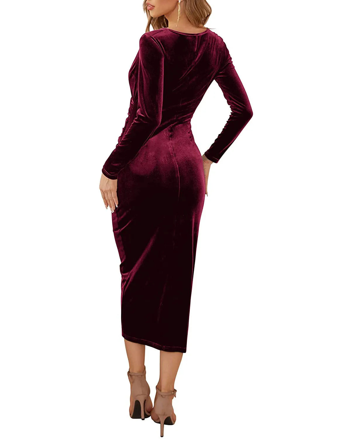 Sexy Woman Solid Color Long Sleeved Party Club Vestidos Autumn Fashion Women's V-neck Bag Hip Irregular Medium Long Dresses