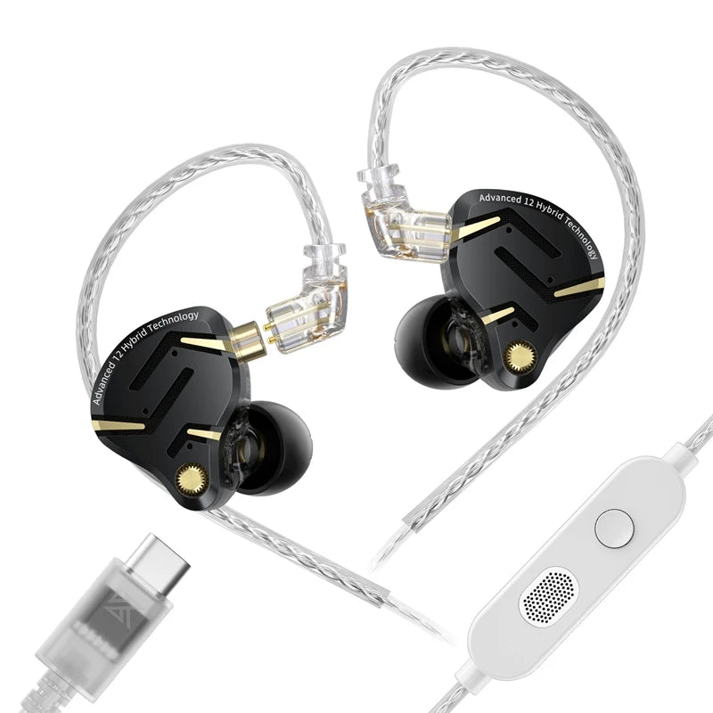 KZ ZS12 PRO 2 1DD + 5BA Hybrid HiFi In Ear Earphones Improved Bass Monitor Headphones Detachable Wire Earbuds Gaming Headest