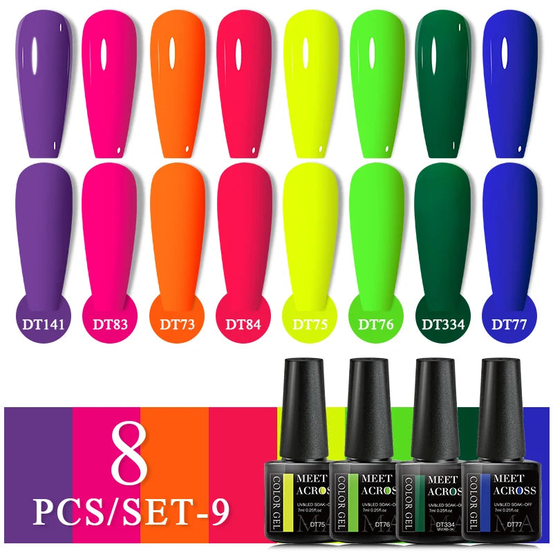 MEET ACROSS 6/8Pcs Set Glitter Gel Nail Polish Autumn Winter Nail Art Varnishes Semi Permanent Soak Off UV Gel Kit Nails Lacquer