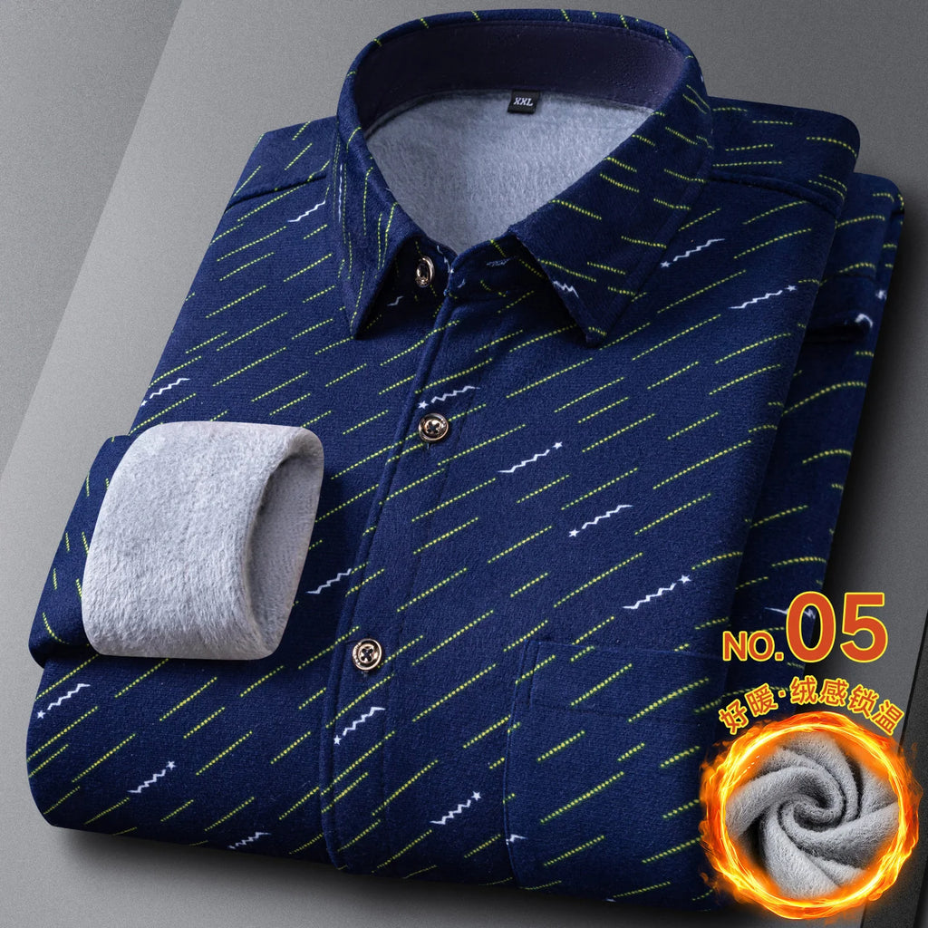 New In Tops Men's Thicken Flannel Fur Lined Shirts Autumn Winter Plus Sized Warm Long Sleeved Plaid Business Casual Slim Clothes