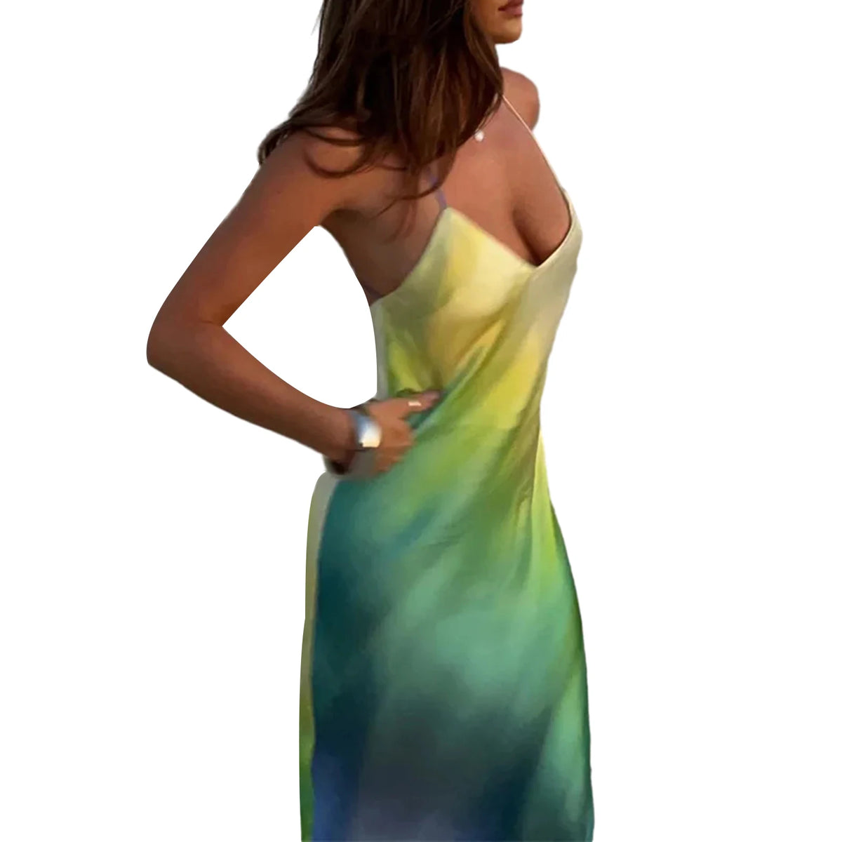 Women's Summer Cami Long Dress Spaghetti Strap V-Neck Backless Beach Party Dress Sundress Beachwear
