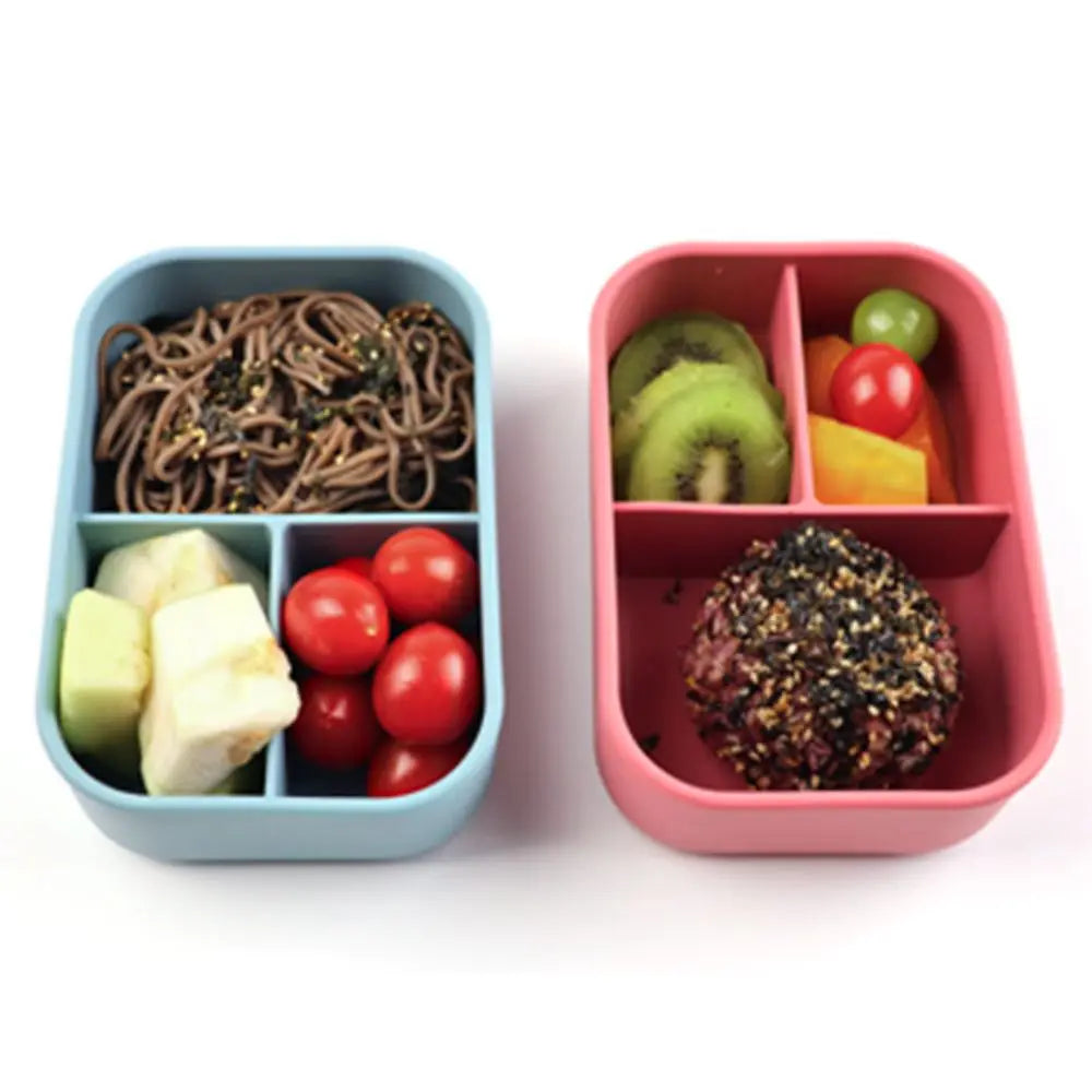 3 Compartments Silicone Lunch Box Rectangular Heat Resistant Food Container Microwavable Lunch Container School