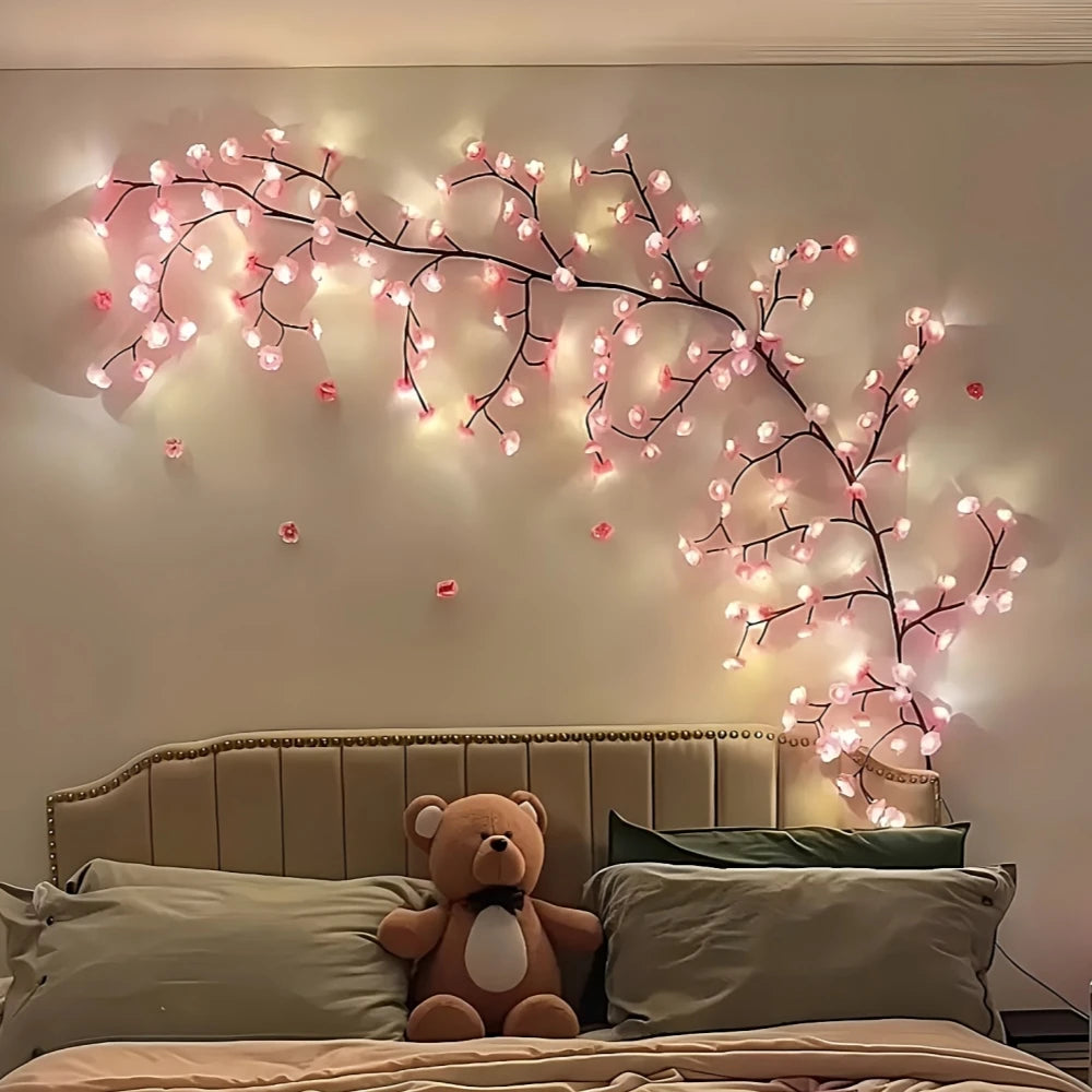 72/96/144 LED Cherry Blossom Branch Lights USB Pink Flower Fairy Lights Indoor Bedroom Wedding Garden Aesthetic Decor String