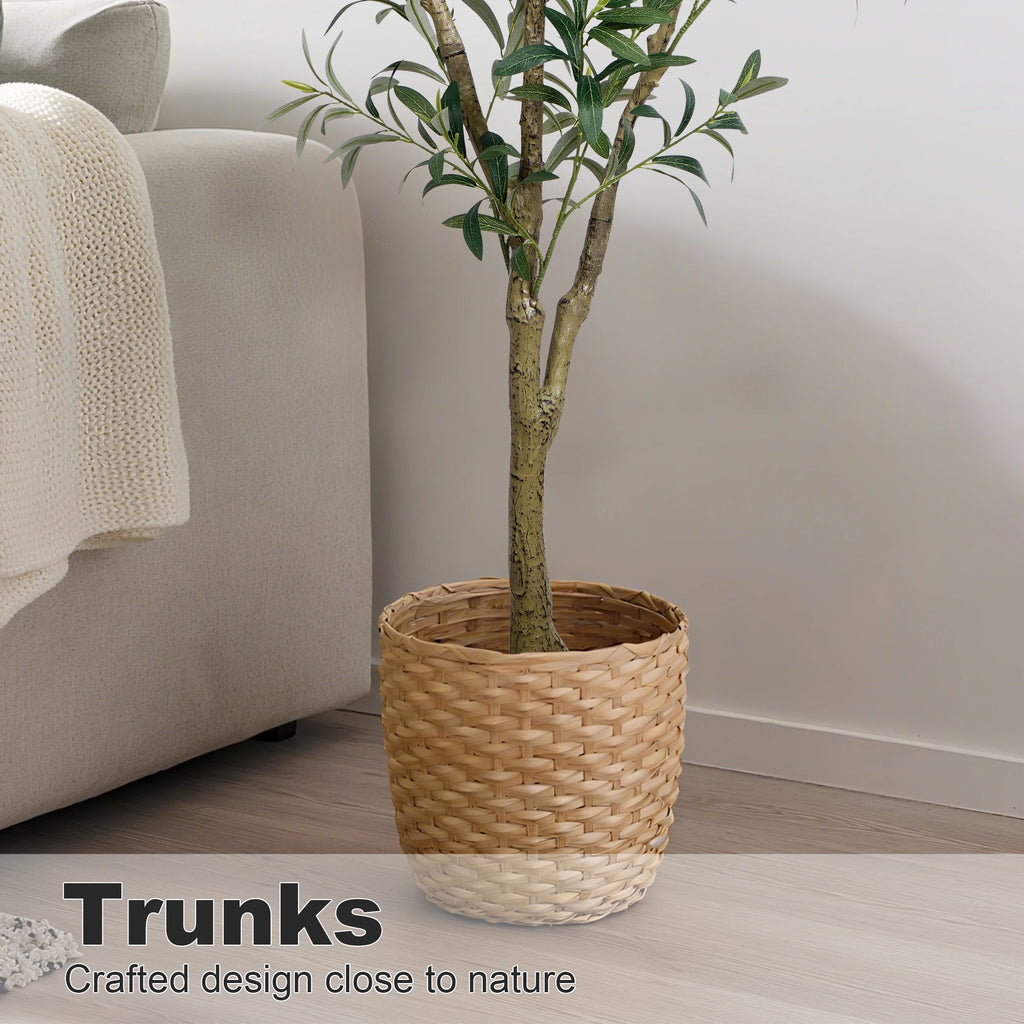 Olive Trees Artificial Indoor, 5.25/6.10/7.10FT Tall Faux Olive Tree with Black Pot, Artificial Plants with Natural Wood Trunk and Lifelike Fruits for Home Office Decor