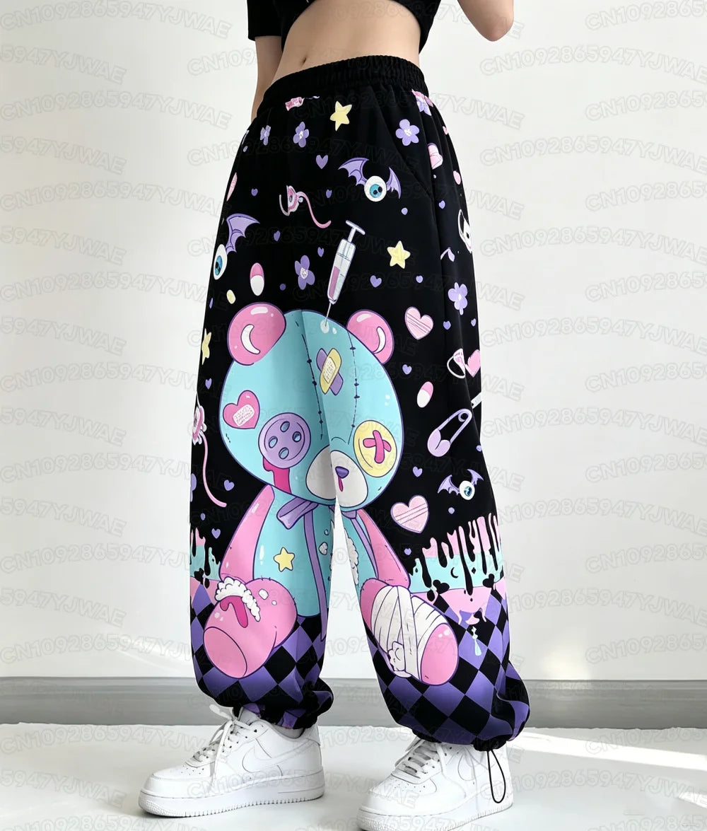 Spring and Autumn Women's Men's Gothic Hip Hop Yami Kawaii Y2K Skull Print Street Style Casual  Long Jogger Pants