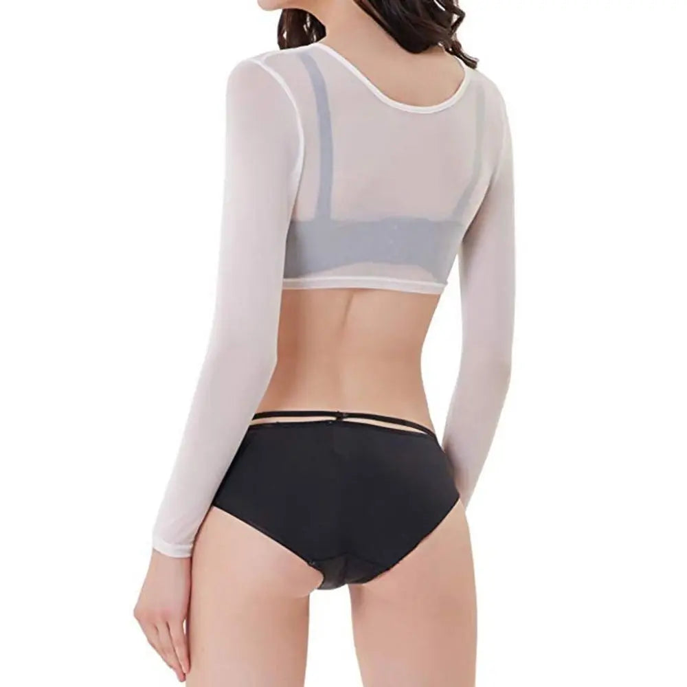 Stylish Long Sleeve Undershirt Front Button Both Side Wear Mesh Top Blouses Black White T-shirt Women Girls