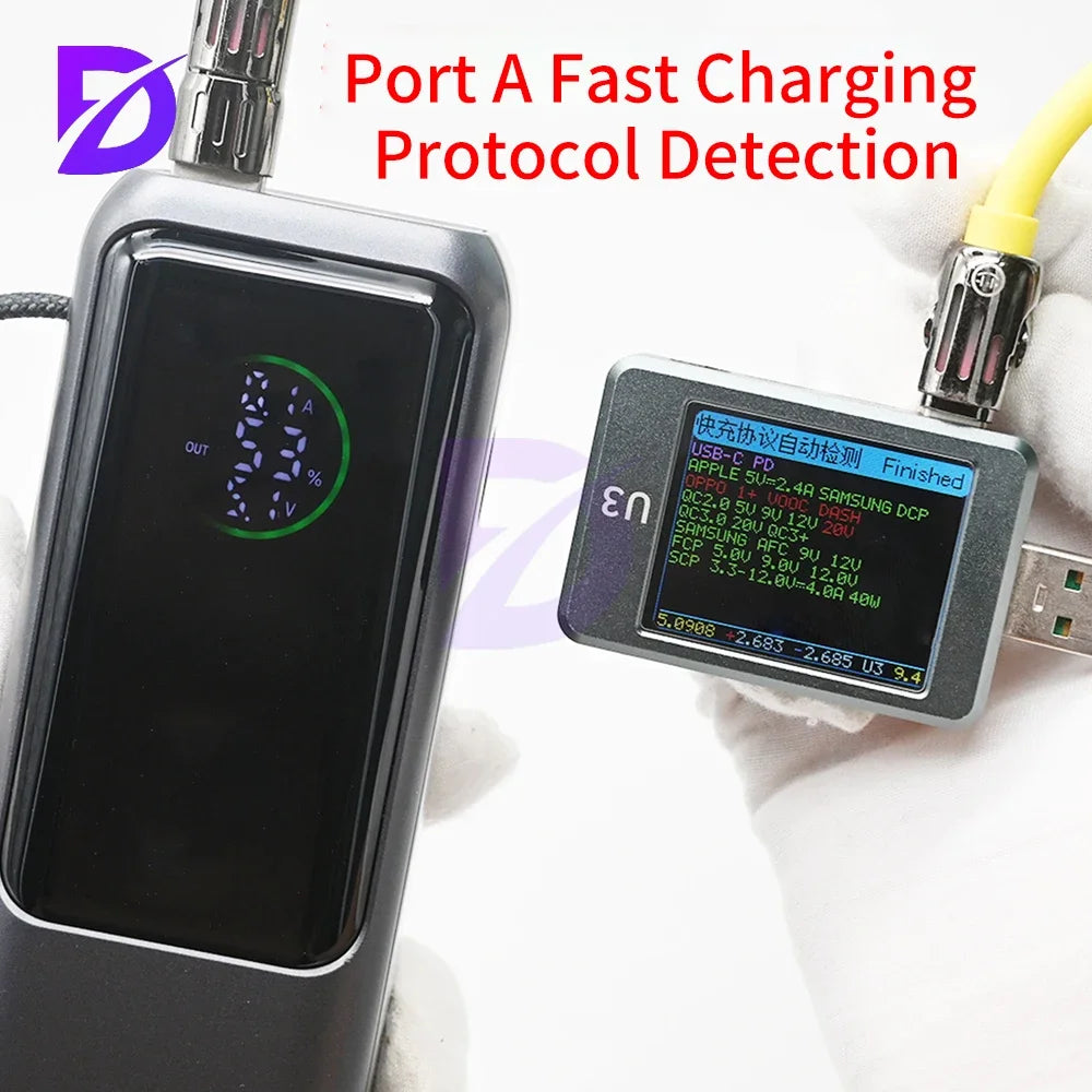 High-Power PD 100W Fast Charging with Built-in Cable Power Bank DIY Kit 4-Cell 21700 Battery Case Gray Power Bank Housing