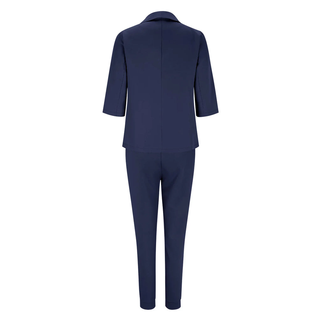 2024 Women's Two Piece Pant Suit Set Outfits Spring Autumn Turn Down Print Blazer Coat Drawstring Pants Suit Women Casual Sets