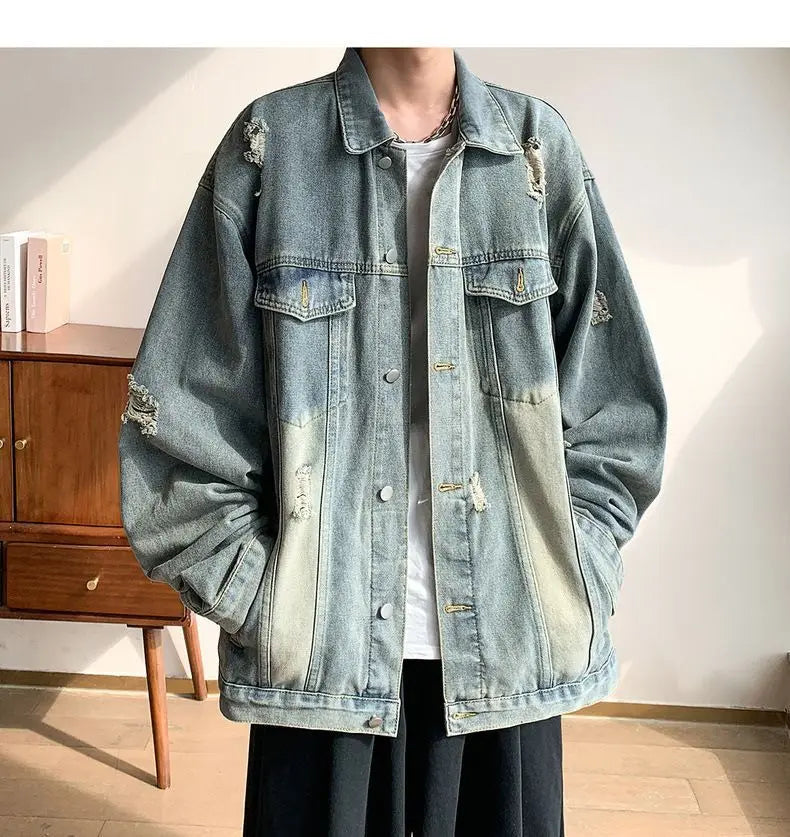 Washed Ripped Denim Jacket Men's 2026 Spring and Autumn Jacket Casual Trend