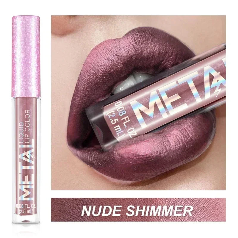 Metallic Matte Liquid Lipstick Waterproof Long Lasting Non-Stick Cup Matte Shimmer Glitter Lip Gloss Women Lips Makeup 12 Colors