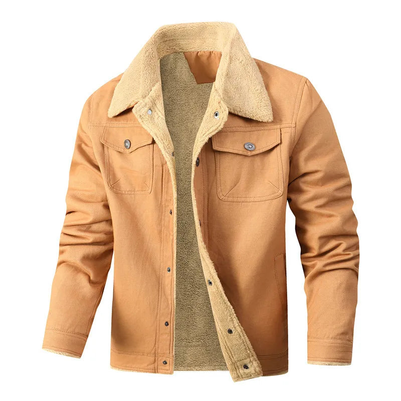 Jacket Men Solid Coat Turn Down Collar Single Breasted Full Sleeve Slim Fit Work Casual Pocktes Thick Warm Jackets Autumn Winter