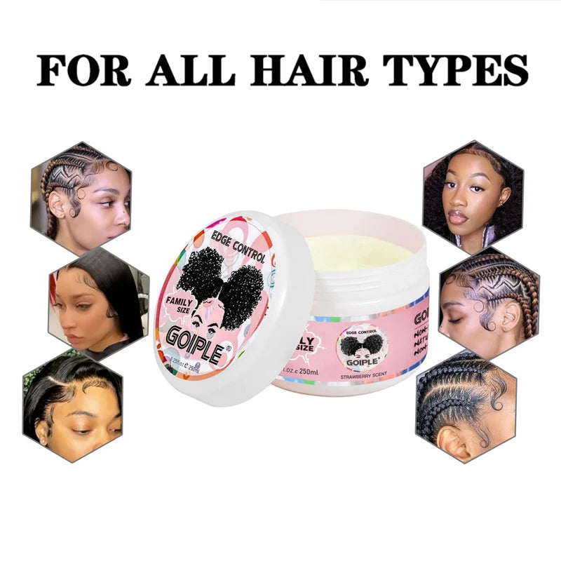 GOIPLE 8.25oz Edge Control Gel for 4c 24 Hour Strong Hold Edge Smoother Broken Hair Finishing Styling Wax Tames Frizz with Brush