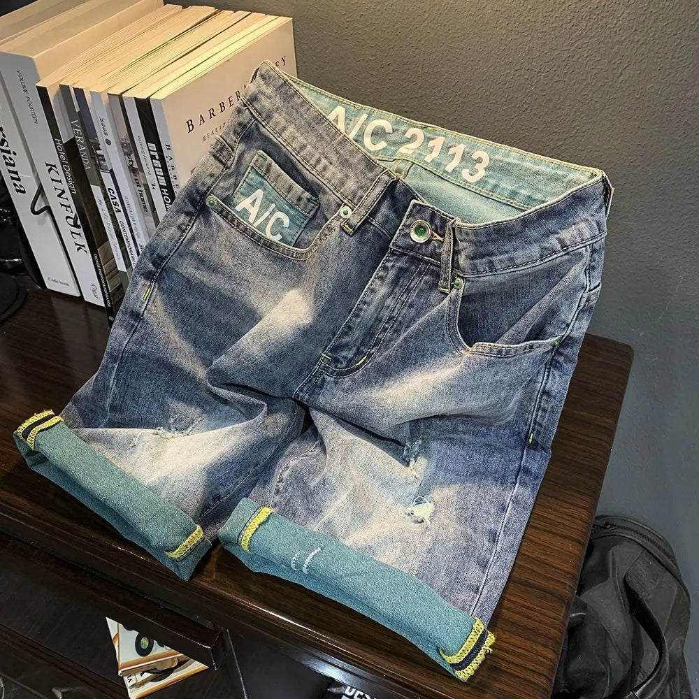 Summer Thin Denim Shorts Men's Trendy Brand Fashion Bermuda Shorts for Men Breathable Design Casual Clothes Man Medium Pants