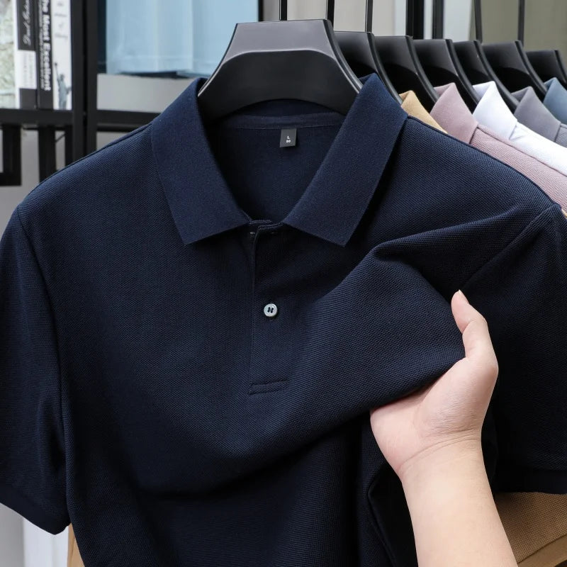100% Pure Cotton Boutique Short-Sleeved High-End Men's Polo Shirt Summer High-Quality Solid Color Tops Business Casual T-Shirt