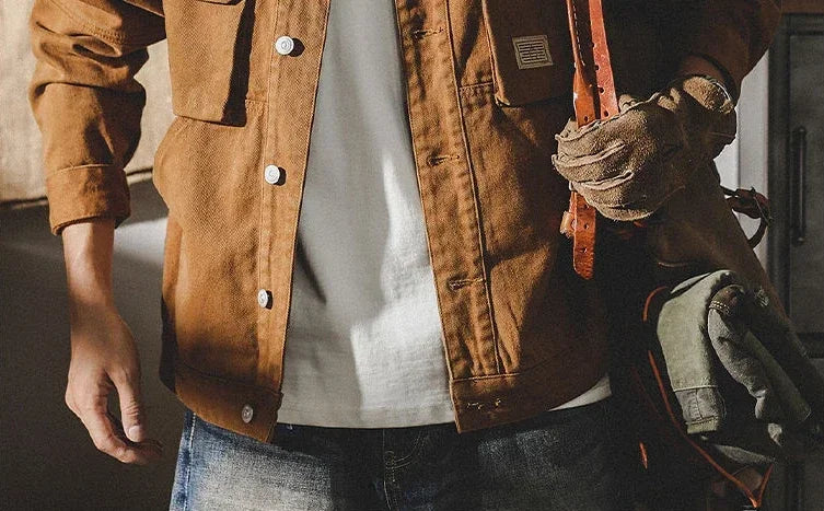 Men's Denim Jacket Vintage Brown Male Jean Coats Cargo Designer Washed Clothing Winter 2025 Korean Style Elatic Original Cowboy