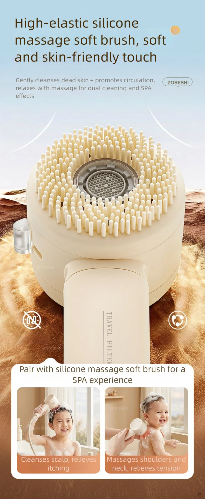 Double Sided Filter Shower Head   2 Mode Adjustable Water Purifying One Key Water Stop Anion Filter Handheld Shower Head