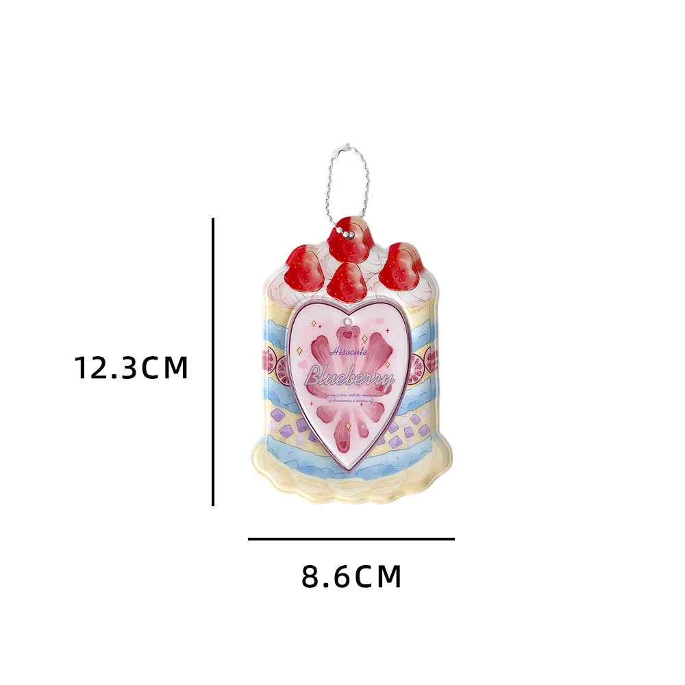 Fashion Cartoon Strawberry Cake Bag Pendant 3-Inch Card Holder Cute Girls Idol Photo Storage Card Bag Decoration Keychain Gifts