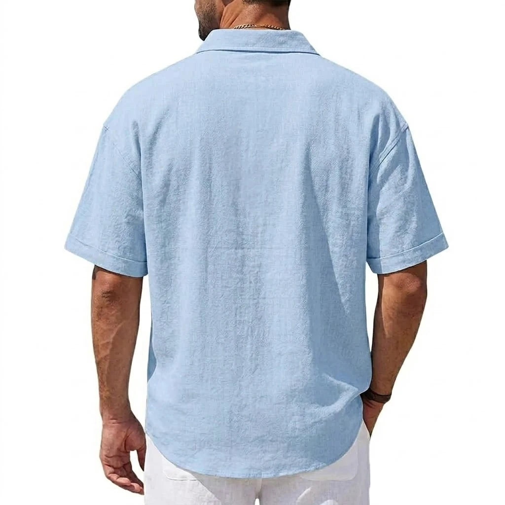 Korean Men's Short Sleeve Shirts Casual Cotton Linen T Shirts Man Lapel Shirts Male Breathable Hawaiian Shirt Man Summer T-shirt