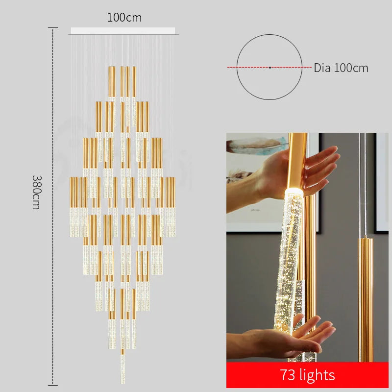 Modern Chandelier Lighting for Staircase Large Long Crystal Lamps Hallway Lobby Gold Chain Chandeliers Home Decor Light