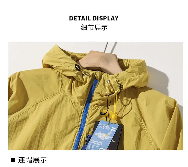 High Quality Outdoor Hooded Jacket Couple Matching Summer Sports Wear Men's Style Two-Way Zipper Waterproof Running Clothes