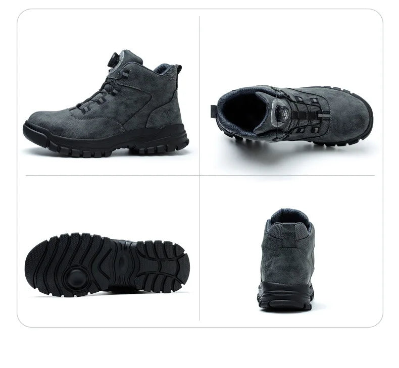 WOUDHONY Work Shoes Men Anti-smashing Anti-puncture Safety Shoes Rotating Buttons Autumn Winter Protective Work Safety Boots