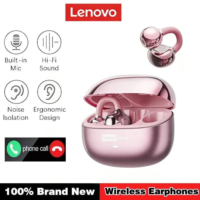 Lenovo LE302 Open Ear Clip On Earbuds Bluetooth 6.0 Wireless Headphones ENC Noise Reduction HIFI Stereo 25H Touch Control